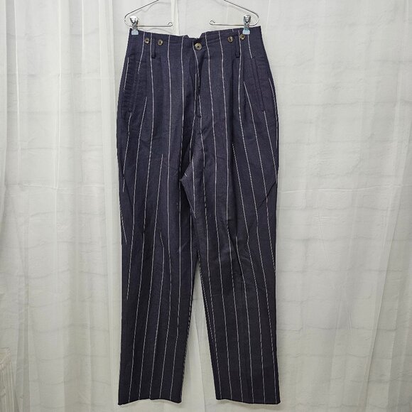 Vintage J. Peterman Blue Pinstriped Trouser Pants Straight Leg Office Casual 12 - Picture 1 of 11